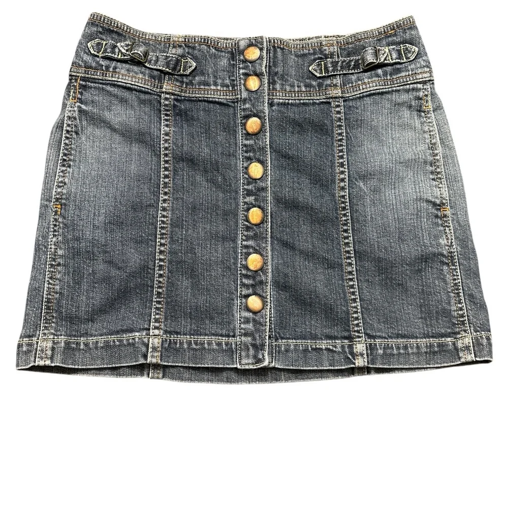 GAP Y2K Denim Mini Low Rise Full Snap Button Front Casual Jean Skirt - Picture 1 of 11
